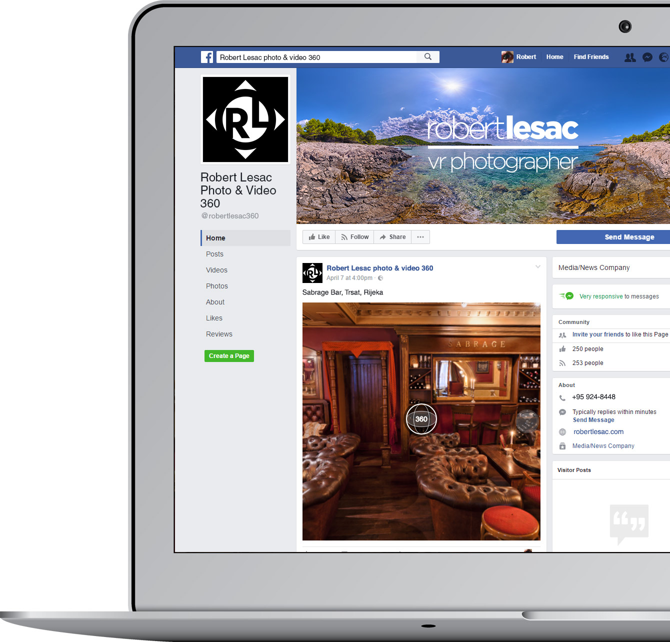 Laptop showing a virtual tour on Facebook